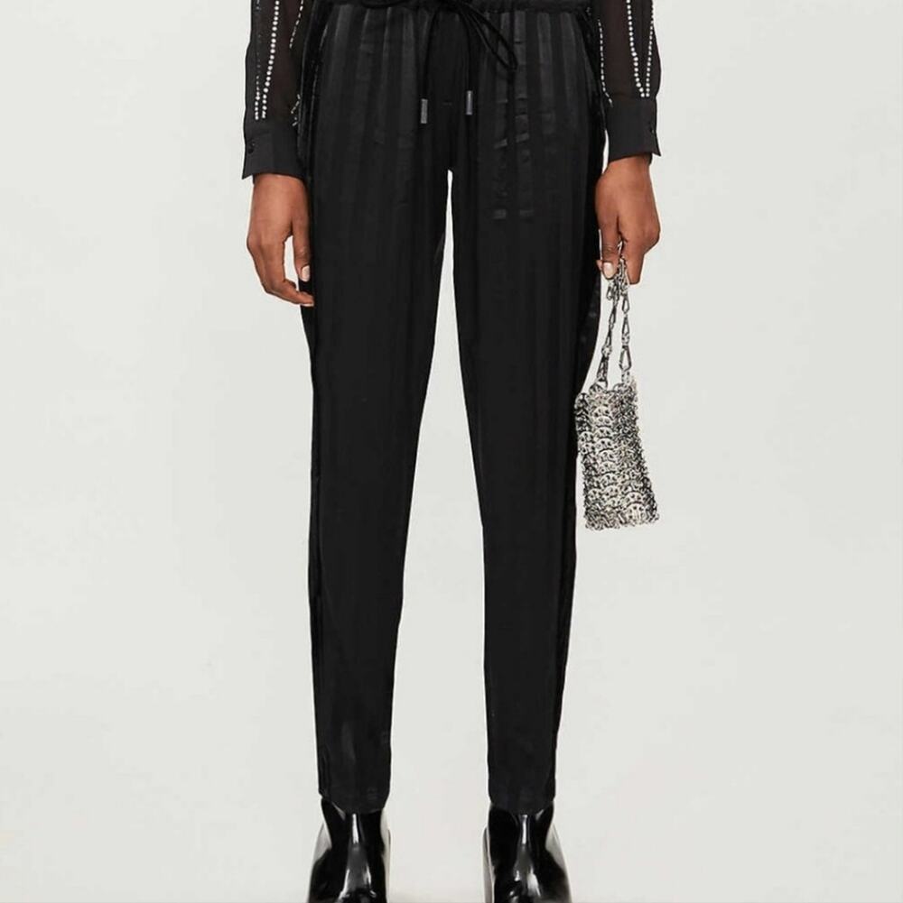 The Kooples Paris Satin Stripe Tuxedo Joggers Black Viscose Tapered Pants 1 XS